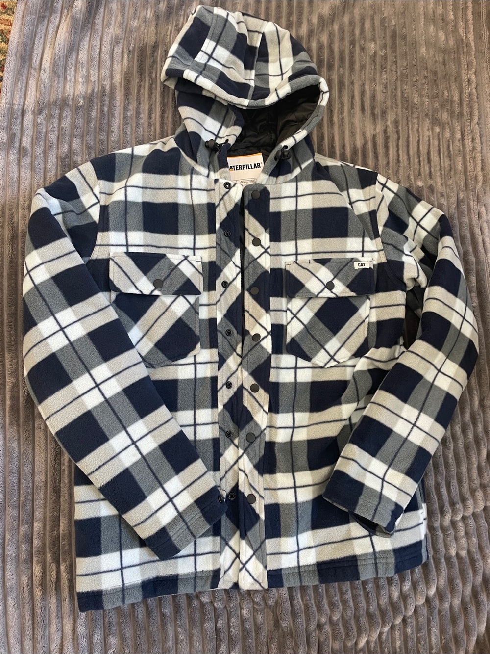 Caterpillar Navy Plaid Hooded Jacket